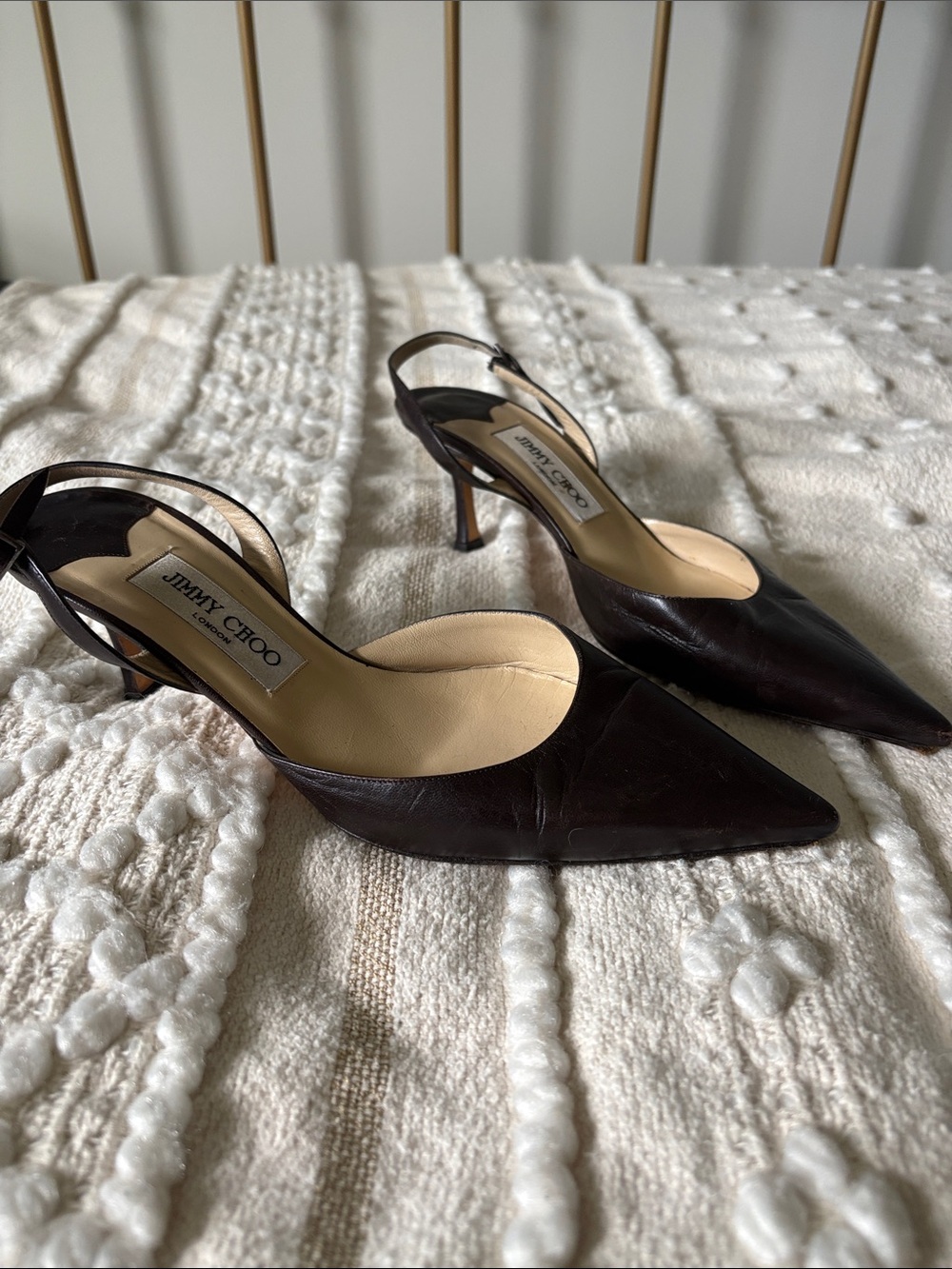 Jimmy Choo Dark Brown Pointed Slingback Heels